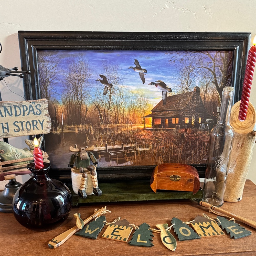 Rustic Cabin Wooden Welcome Sign Oars Fish Vintage Grandpa Fishing Decor - Picture 3 of 17
